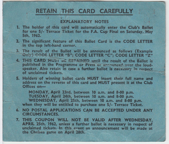 Burnley Ticket - 1962 FA Cup Final