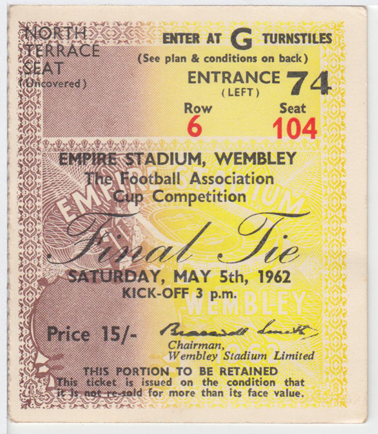 Burnley Ticket - 1962 FA Cup Final